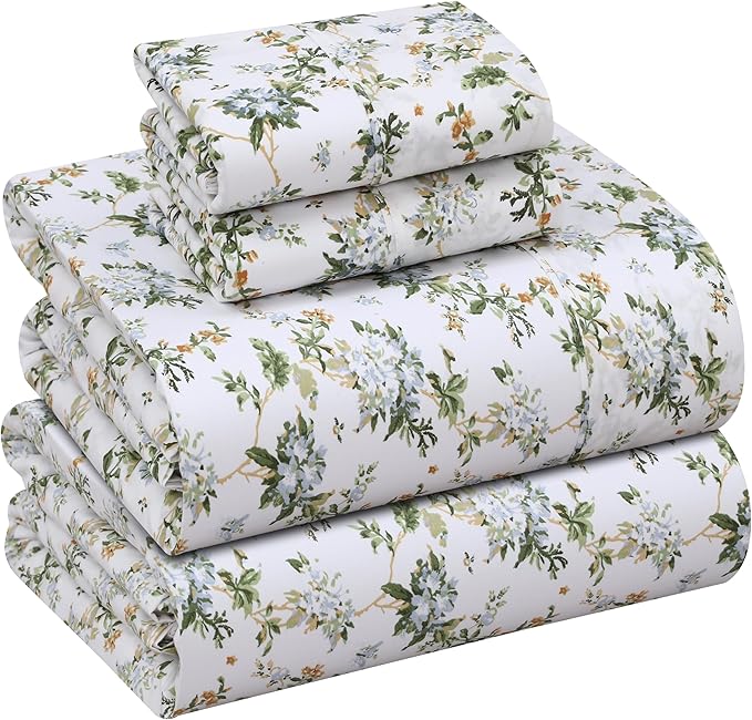 RUVANTI 100% Cotton California King Sheet Sets, 4 Pieces, Soft & Breathable Percale Weave Bedding, Deep Pocket 14", Hotel Standard, Crisp Cool Feel & Durable, Perfect Floral Sheets, Heritage