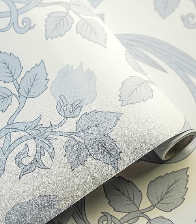 17.3" × 393.7" Blue Floral Peel and Stick Wallpaper, Damask Vintage Wallpaper for Bedroom Bathroom Self Adhesive Removable