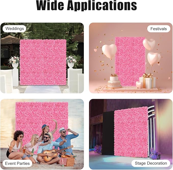 3D Flower Wall Panel, 10pcs Pink Artificial Floral Wall Backdrop, Realistic Silk Flower Backplanes, Roll Up Fake Flower Background for Valentines Wedding Party Photo Arrangement Decor
