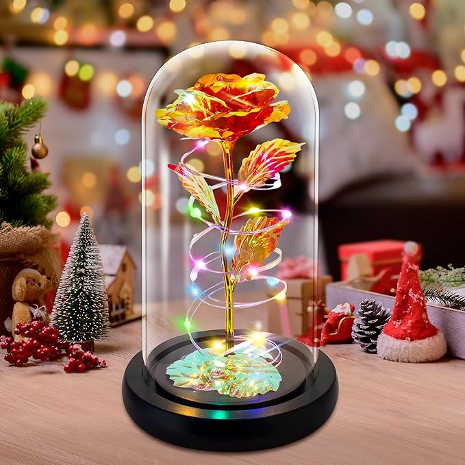 Childom Christmas Rose Gifts for Women,Birthday Gifts for Women Mom Christmas,Flowers for Delivery Prime,Red Light Up Rose in A Glass Dome,Anniversary Flowers Gift for Her Grandma Valentines Day