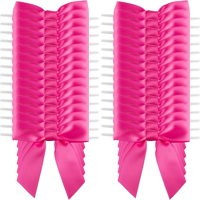 7Rainbows 30pcs Boutique 3.5" Hot Pink Satin Ribbon Twist Tie Bows for Tying Up Packages Gift Wrapping