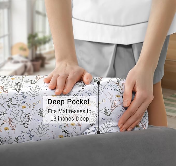 RUVANTI 100% Cotton Full Size Bed Sheets, 4 Pieces, Soft & Breathable Percale Weave Bedding, Deep Pocket 16", Hotel Standard, Crisp Cool Feel, Durable, Perfect Sheet Set Floral, Aroma