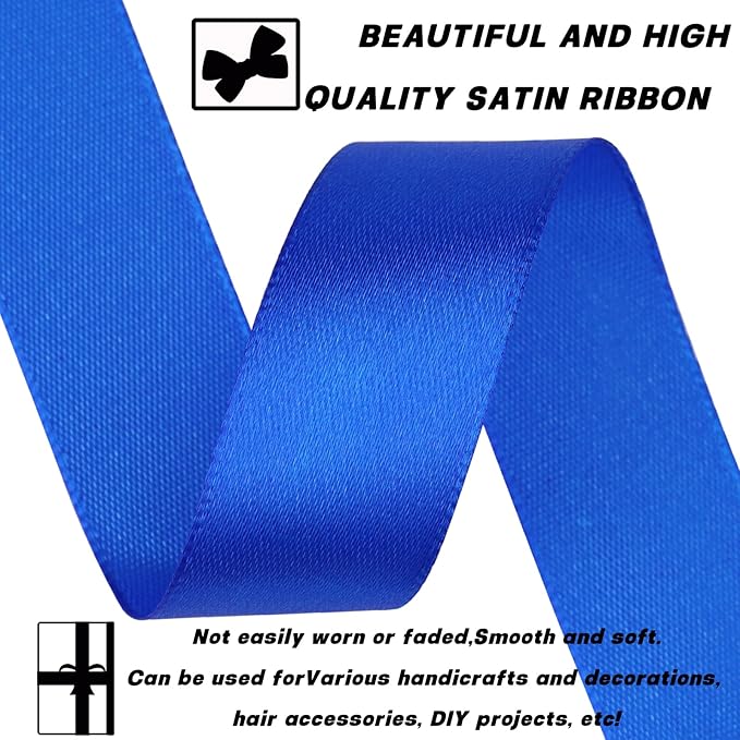 7/8 Inch 60 Yards Blue Satin Craft Ribbon-Single Face Polyester Ribbon for Handmade Roses,Gift Wrapping,Timeless Flower,Bouquets,Wedding and Party Decoration