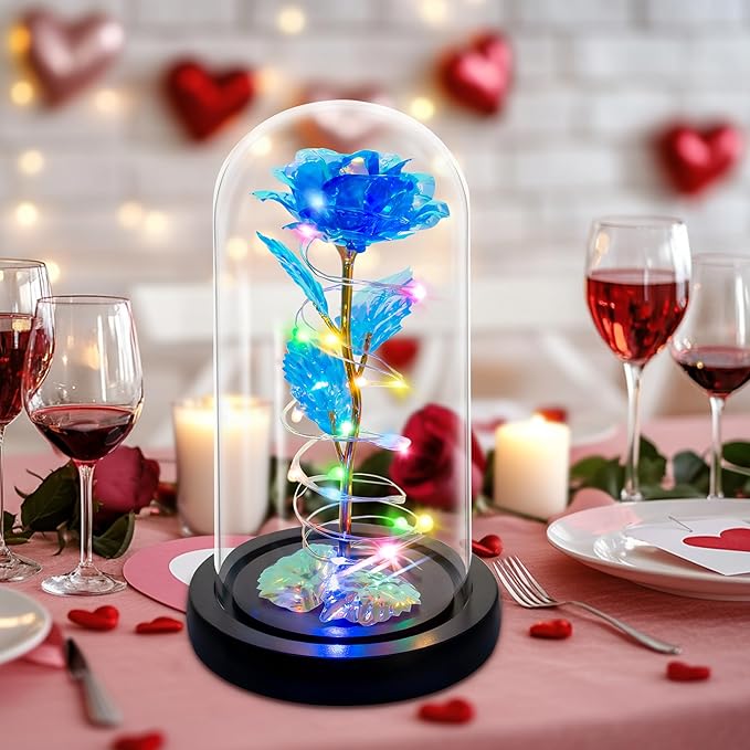 Childom Christmas Rose Gifts for Women,Birthday Gifts for Women Mom Christmas,Flowers for Delivery Prime,Blue Light Up Rose in A Glass Dome,Anniversary Flowers Gift for Her Grandma Valentines Day