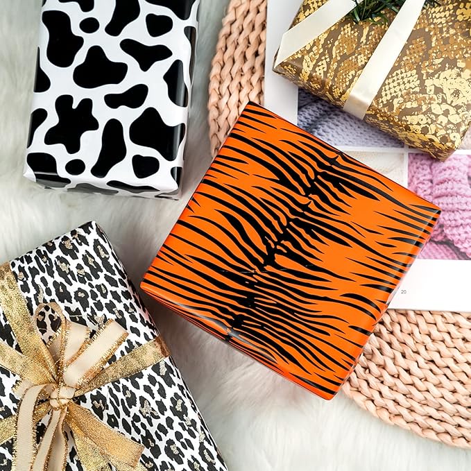 WRAPAHOLIC Wrapping Paper Sheet - 12 Sheets Tiger Prints Design Folded Flat for Birthday, Party, Baby Showers - 19.7 Inch X 30 Inch Per Sheet