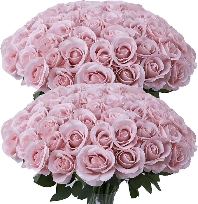 52pcs Dusty Pink Roses Artificial Flowers Ivory Fake Flowers Silk Roses with Stems for DIY Wedding Bouquets Bridal Shower Centerpieces Arrangements Party Decorations