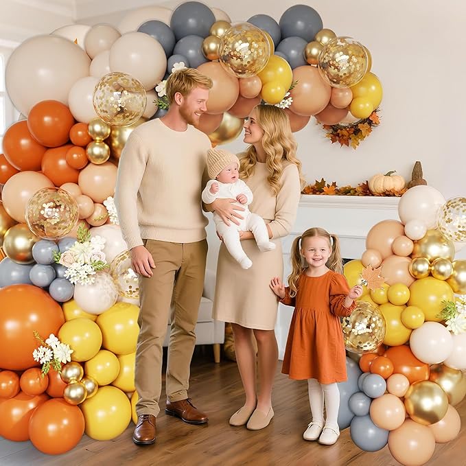 Dusty Orange Balloon Arch Kit, 152Pcs Dusty Orange Grey Pastel Orange Lemon Yellow White Sand Gold Confetti Balloons for Baby Bridal Shower Wedding Engagement Birthday Party Decorations