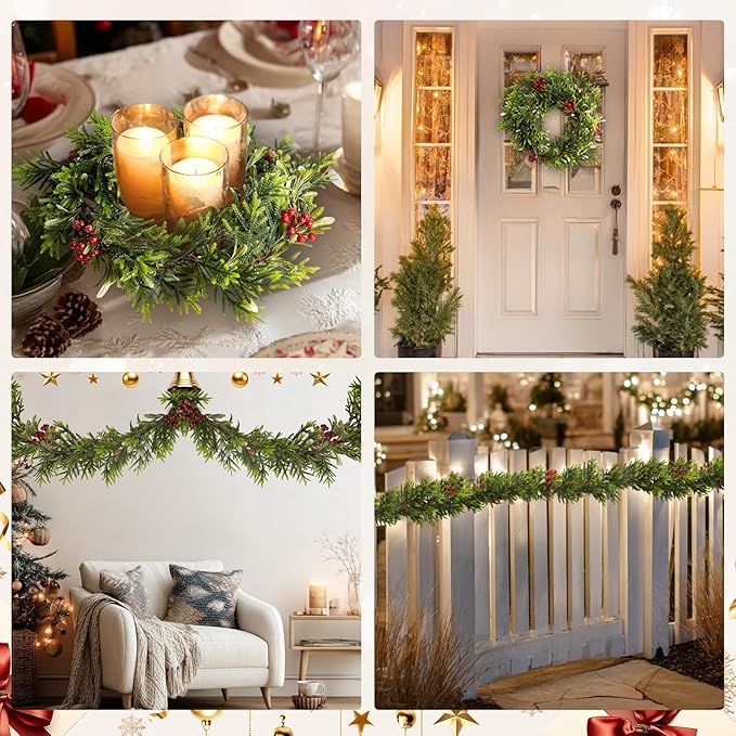 2PCS 6FT Christmas Decor Artificial Norfolk Pine Garland,Realistic Artificial Garland Greenery for Fireplace Table, Mantle Wall, Indoor Outdoor Winter Holiday Decorations(2, 6FT)