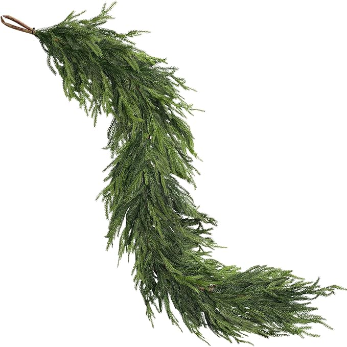 6FT Real Touch Norfolk Pine Garland - Artificial Christmas Garland Fake Green Faux Pine Needles Garland for Table Fireplace Mantle Holiday Home Indoor Outdoor Decor (2PCS)