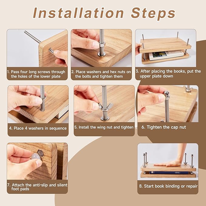 FUXAFU 50 Pcs Book Binding Kits, 13"x7.9" Inch Wooden Book Press,Books Binding Materials, with Bone Folder, Awl, Needles for DIY Bookbinding, BookRepair, Handmade Crafts