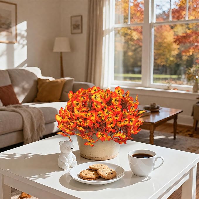 Artificial Flowers Fake Fall Plants for Outside Winter Chrsitmas Decoration, 12 Bundles Silk Fall Mums with Eucalyptus Leaves Fake Plants for Autumn Porch and Home Patio Yard Weeding Decor