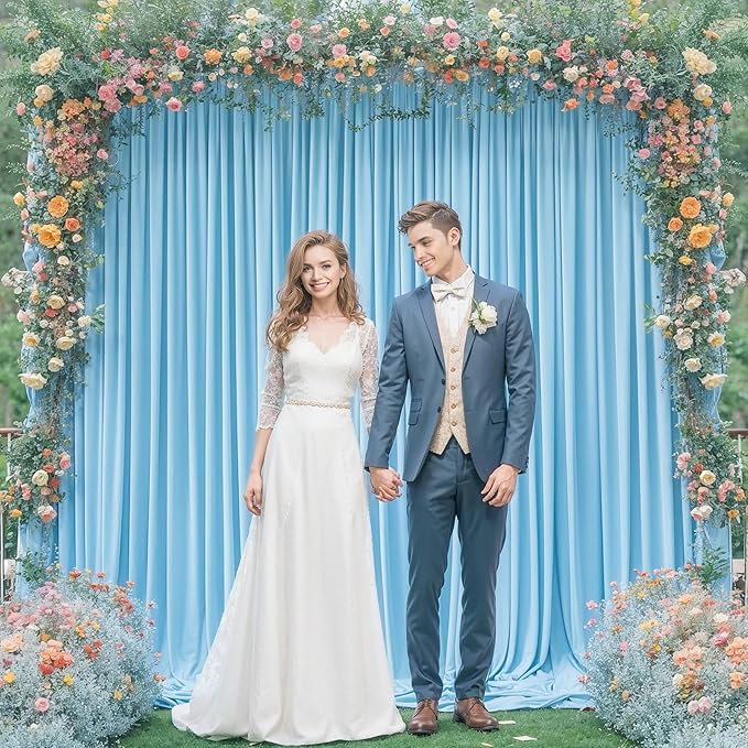 Blue Backdrop Curtains 2 Panels - Wrinkle-Free Light Blue Curtains Polyester Photography Drapes Photo Background for Baby Shower Birthday Party Decorations- 8 X10FT (Blue)