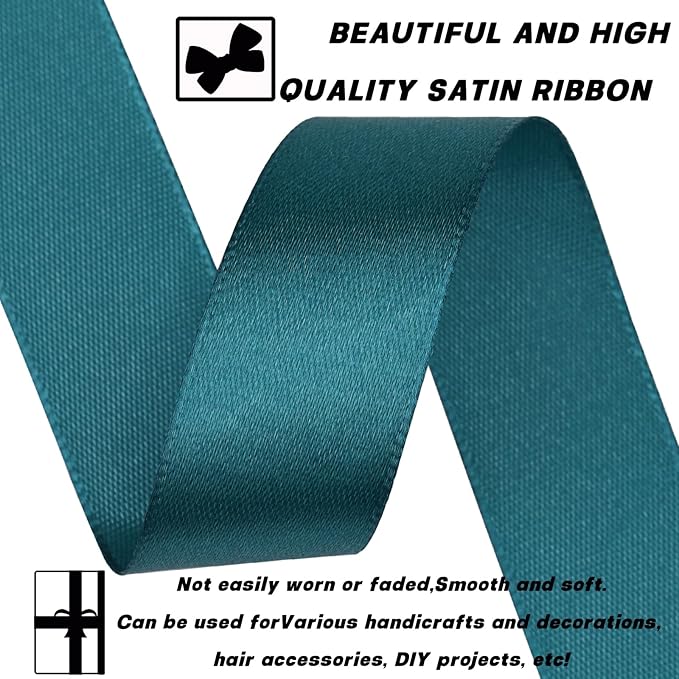 7/8 Inch 30 Yards Greenish Blue Satin Craft Ribbon-Single Face Polyester Ribbon for Handmade Roses,Gift Wrapping,Timeless Flower,Bouquets,Wedding and Party Decoration