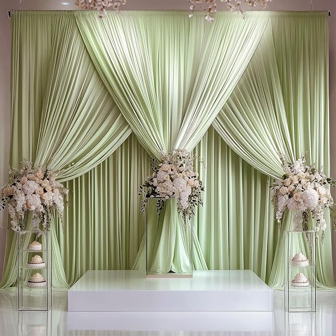 10x7ft Wrinkle Free Sage Green Backdrop Curtain for Parties Soft Fabric Drapes Wedding Curtain Backdrop for Birthday Party Decorations Background for Photography 5x7ft, 2 Panels