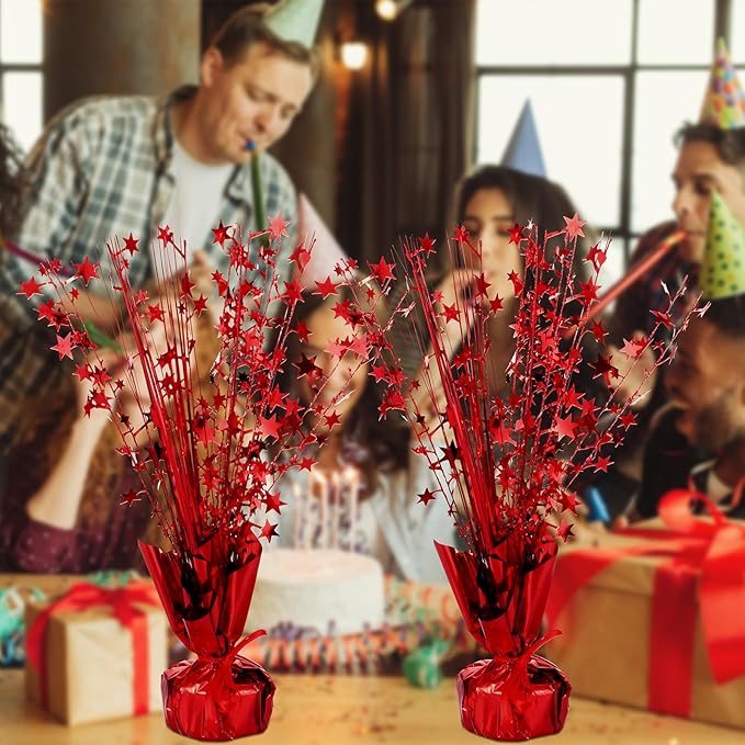 Crowye 3 Pieces Metallic Foil Spray Centerpiece Christmas Party Star Table Decoration Burst Centerpieces Fall Table Decor for Birthday New Year 2026 Party Holiday(Red)