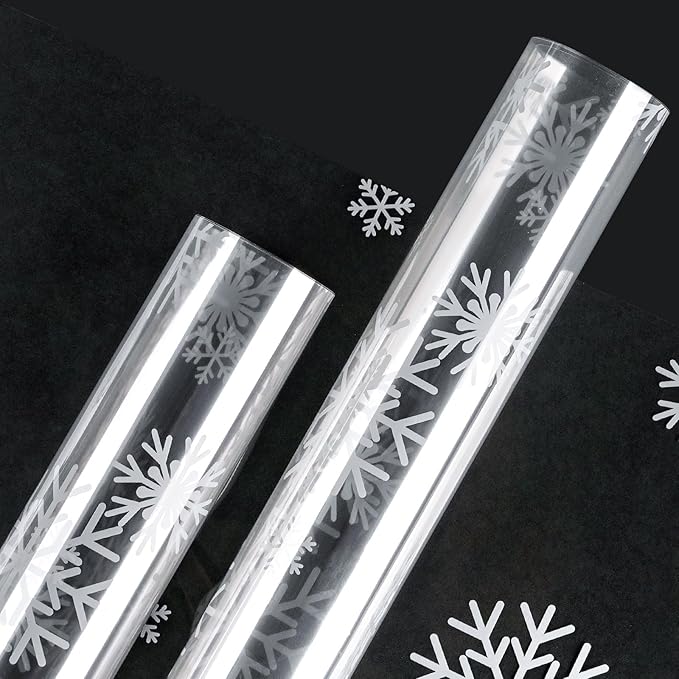 LeZakaa 20 Sheets Flower Wrapping Paper, White Snowflake Print, Waterproof Transparent Floral Bouquet Paper for Gift Baskets Bouquets, DIY Crafts, for Christmas, Winter Holiday, Valentines, Birthday