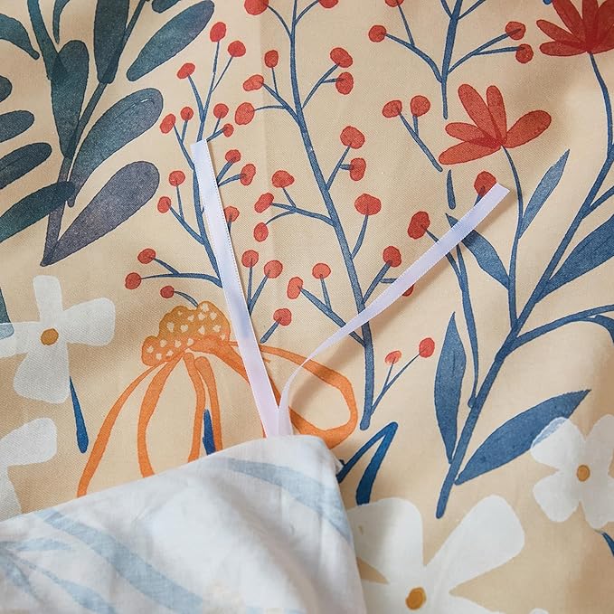 100% Cotton Duvet Cover King Size – Autumn Botanical Floral Duvet Cover Set with Zipper Closure, 3-Piece Soft Breathable Percale Weave Bedding Set for All Seasons