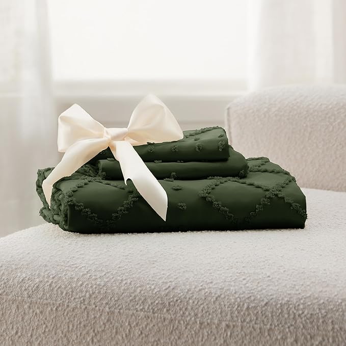 Bedsure Boho Twin Duvet Cover Size - Dark Green Breathable & Soft Boho Bedding, Machine Washable Comforter Cover for All Seasons, Includes 1 Duvet Cover 68"x90" with 1 Pillow Sham & Zipper Closure