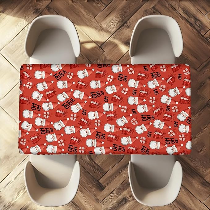 Rectangle Table Cloth Cover Waterproof Elastic Fitted Polyester Fitted Tablecloths for 4 Foot Tables for Indoor,Picnic, Camping, Outdoor (48" x 30",Christmas Tablecloth)