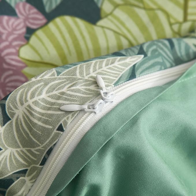 EAVD Tropical Leaves Duvet Cover Full Soft Cotton Chic Shabby Leaf Pattern Bedding Set with 2 Pillowcases Fresh Botanical Duvet Cover with Zipper Closure
