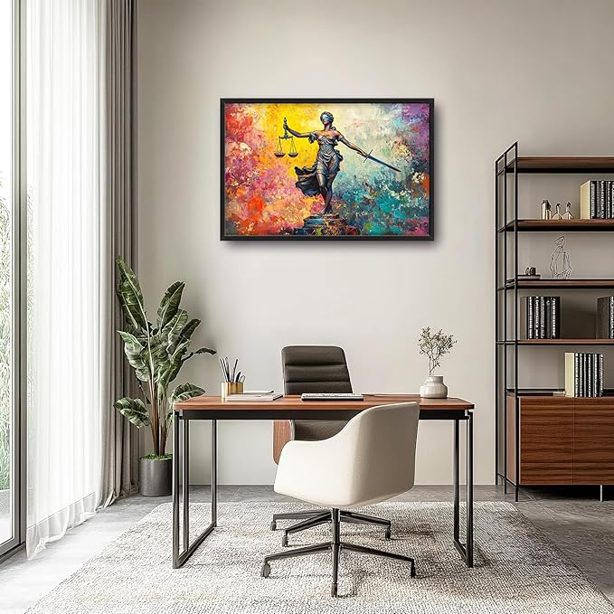 Extra Large Lady Justice Framed Wall Art for Living Room,Oversized Scales of Justice Pictures Wall Decor,Abstract Colorful Canvas Print Painting Modern Artwork Bedroom Office Bathroom 36L x 24W
