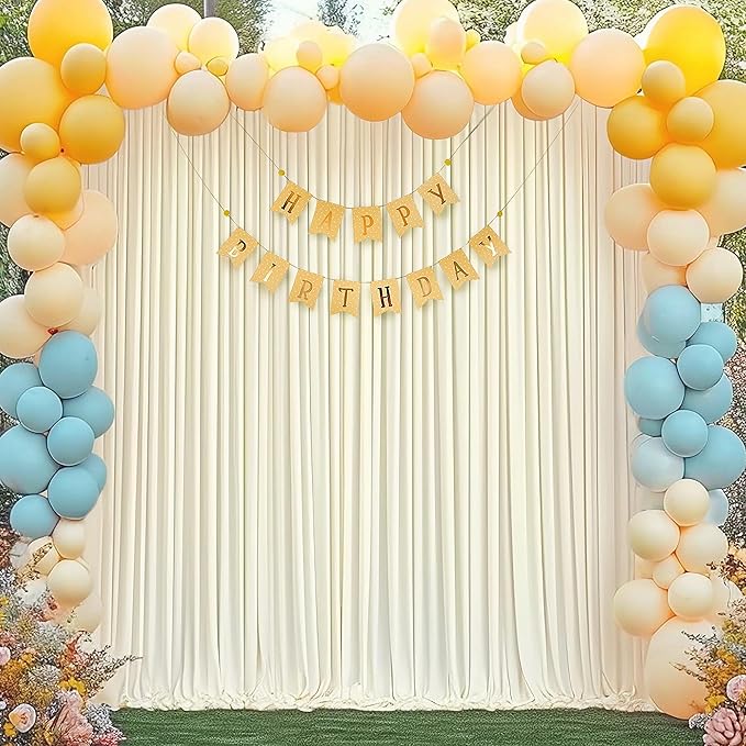 Ivory Backdrop Curtain 10 Panels-Wrinkle-Free Ivory Curtains Polyester Photography Drapes for Wedding Party Baby Shower Photo Background Decorations- 40 X10FT