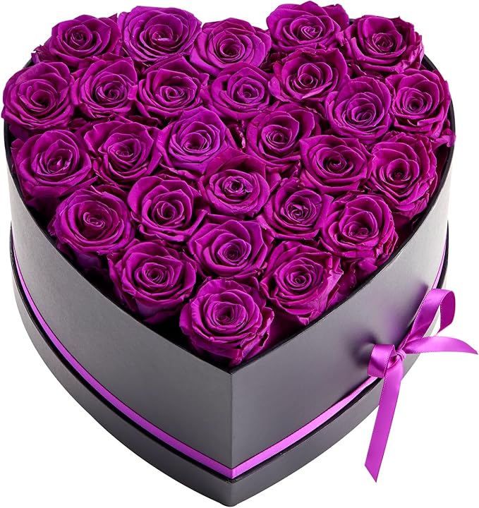 VEVOR Forever Flowers, 27 Preserved Roses in Heart Shape Box, Eternal Flowers Immortal Bouquet Birthday Present for Women Her Wife Mothers, Anniversary, Valentine's Day,Christmas, Purple