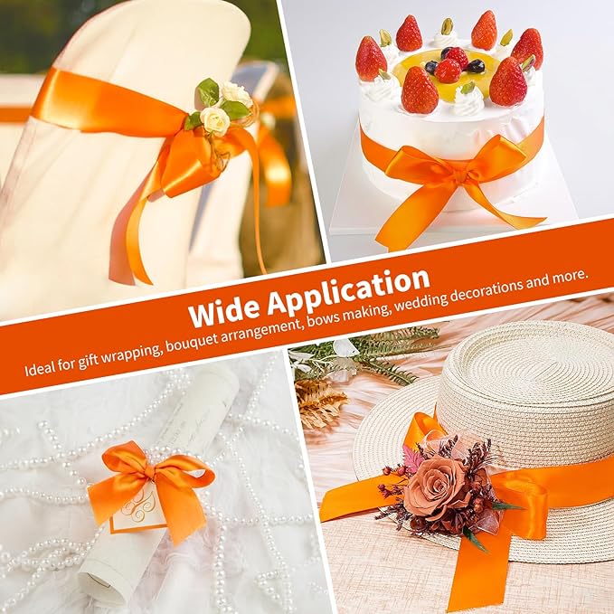 1-1/2 Inch Wide Torrid Orange Satin Ribbon, 50 Yards Solid Polyester Fabric Ribbon for Roses Making, Gift Wrapping, Christmas, Wedding Decorations, Crafts, Bows, Flower Bouquets