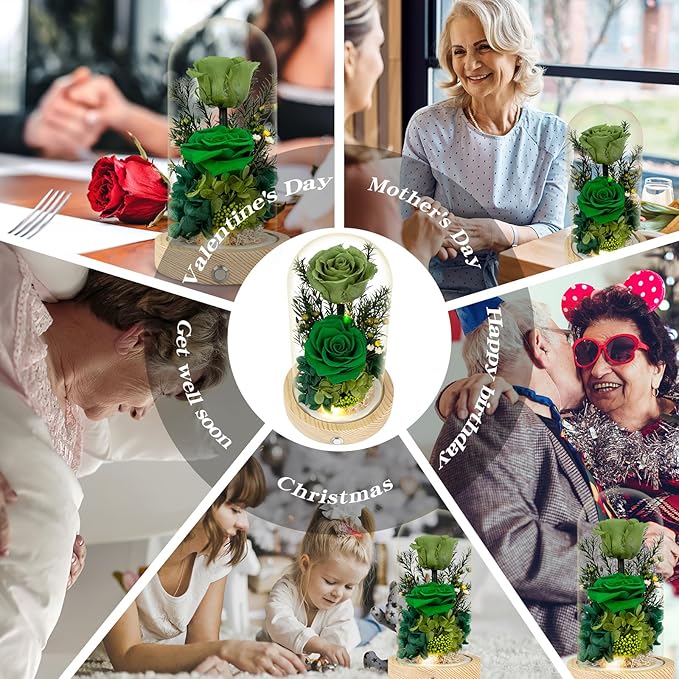 Preserved Roses & Fresh Flowers Bouquet – Gift for Women, Roses That Last Forever, Flowers for Delivery Prime, Green Roses – Birthday, Mother’s Day & Christmas