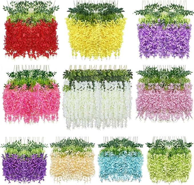 Artificial Flowers Hanging Flowers, Fake Garland Silk Vines Rattan String Decor for Home Wedding Arch Wall Garden Greenery Bedroom Outdoor Office Party Decoration (36, Purple)