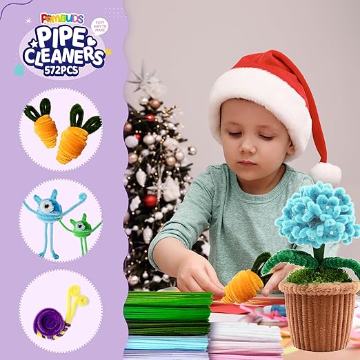572 PCS Pipe Cleaners Flower Kit, 13 Colors Chenille Stems with Floral Wires, Stamen, Tapes, Dot Glue, Instruction & Gift Box β DIY Craft Set for Handmade Bouquets