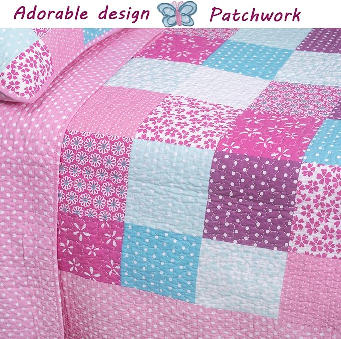 Cozy Line Home Fashions 100% Cotton Dance Princess Girl Reversible Bedding Quilt Set, Bedspread Coverlet for All Seasons (Pink Ballerina, Queen-3 Piece)
