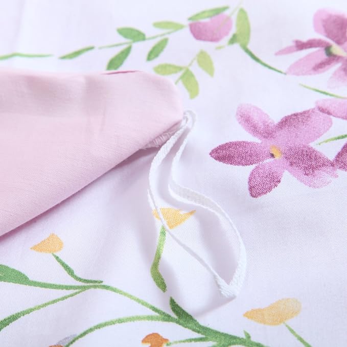 Brandream Floral Duvet Cover Set Twin Size 3 Pieces 800TC Egyptian Cotton Printed Modern White Pink Bedding