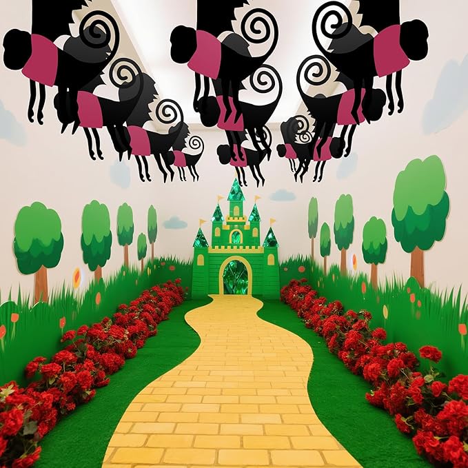 Preboun 15 Pcs Wizard Party Hanging Monkey Decorations, Halloween Hanging Monkey Banner Halloween Ceiling Decor for Classroom Pink and Black Wizard Party Decoration(Rose Pink,Funny)