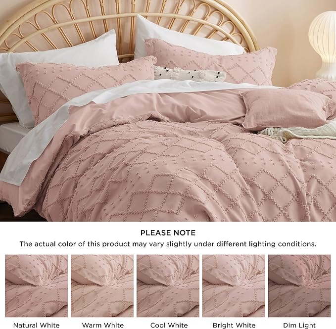 Bedsure Boho Duvet Cover Queen Size - Pink Breathable & Soft Boho Bedding, Machine Washable Comforter Cover for All Seasons, Includes 1 Duvet Cover 90"x90" with 2 Pillow Shams & Zipper Closure