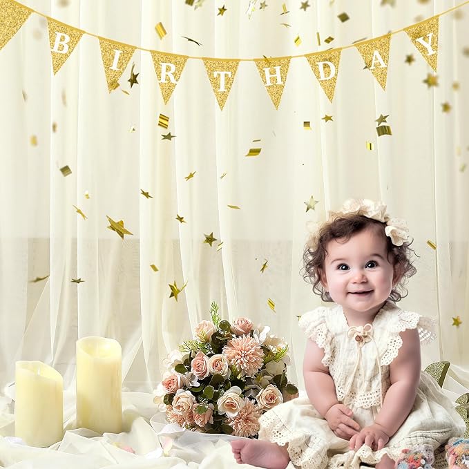 Ivory Tulle Backdrop Curtain for Wedding Parties 10ft x 8ft Sheer Backdrop Curtains for Bridal Shower Birthday Baby Shower Photo Shoot Background Decorations 2 Panels 5ft x 8ft