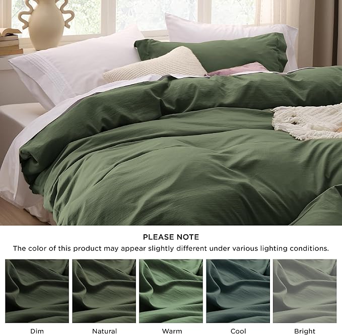 Bedsure Olive Green Duvet Cover Queen Size Only - Prewashed Extra Soft All Season Bedding, Includes 1 Duvet Cover 90x90 Inches with Zipper Closure, Comforter Not Included