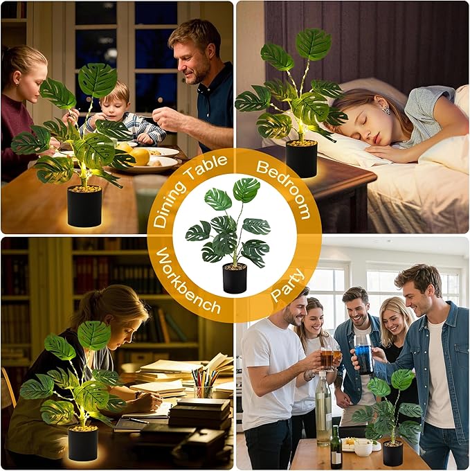 Artificial Monstera Deliciosa Plants Lamp, Tropical Trees with Greenery Leaves Stems,for Womens Gifts, Perfect Ideal for Bedroom Home Coffee Shop Decor Ambiance Charming Twinkling Tree (PLANTS - 2)