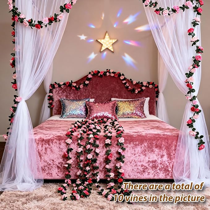 Miracliy 5Pcs 41FT Pink Flower Garland Artificial Rose Arch Vines Fake Spring Floral Garland for Flower Wall Backdrop Wedding Mothers Day Garden Tea Party Decoration