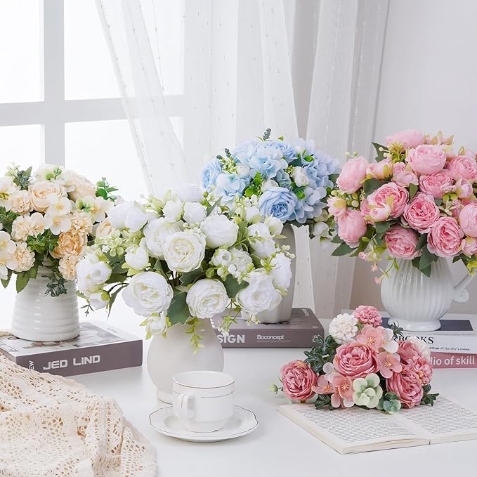 MARTINE MALL 12 Packs Peonies Artificial Flowers, Light Pink Artificial Peonies, Silk Peonies Flowers Fake Peonies Artificial Flowers Peonies Bouquet for Centerpiece Table Wedding Party Home Decor