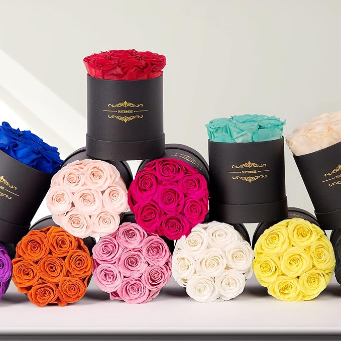 NATROSES 7 Piece Preserved Roses in a Box, Preserved Flowers for Birthday, Flower Gifts for Mothers Day (Hot Pink)