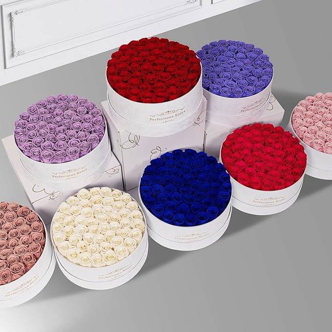 50 Piece Roses in a Velvet Box, Flowers for Delivery, Presereved Flowers Birthday Gifts for Women Mom and Wife (Lavender)