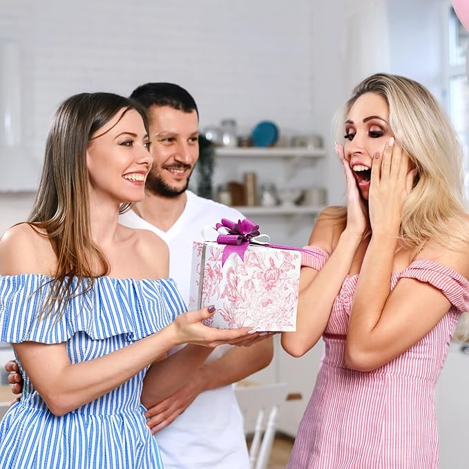 WERNNSAI Pink Flower Gift Wrapping Paper Roll - 1 Roll 17”x 33 ft Pink Vintage Floral Wrapping Paper Bridal Shower Wedding Wrap Supply Baby Shower Wrapping Paper for Girls Birthday