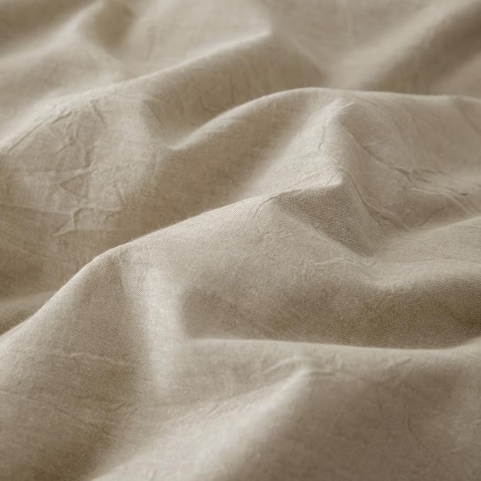 JIYUAN 100% Washed Cotton Duvet Cover Set 3 Pieces Oversized King, 1 Duvet Cover 120x98 Inches(Comforter Not Included) and 2 Pillowcases,Linen Feel Bedding Set Comfy and Breathable, Heathered Tan