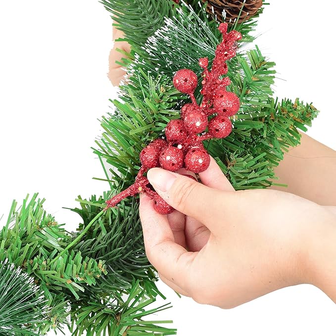Lvydec 16pcs Christmas Glitter Berries Stems Clearance, 7.8" Artificial Christmas Picks for Christmas Tree Ornaments, DIY Xmas Wreath, Crafts, Holiday and Home Decor (Red)