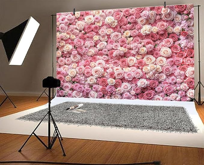 10x6 ft Pink Flower Wall Backdrop Floral Rose Floral Photography Backdrops Girls Princess Birthday Baby Shower Wedding Bridal Shower Photo Background Mothers Day Picture Cake Table Decor Banner
