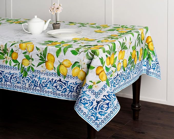 Maison d' Hermine Table Cloth Square Table 100% Cotton 54 x 54 Inches Tablecloth Reusable Decorative Everyday Use for Dining Room, Farmhouse, Home, Party, Festive & Wedding Spring Summer - Cedrat