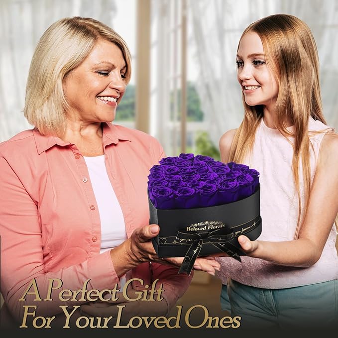 27 Preserved Flowers Rose Birthday Gifts for Women Her Mom Wife Girlfriend Grandma on Valentines Mothers Day Christmas Anniversary Romantic(Purple)