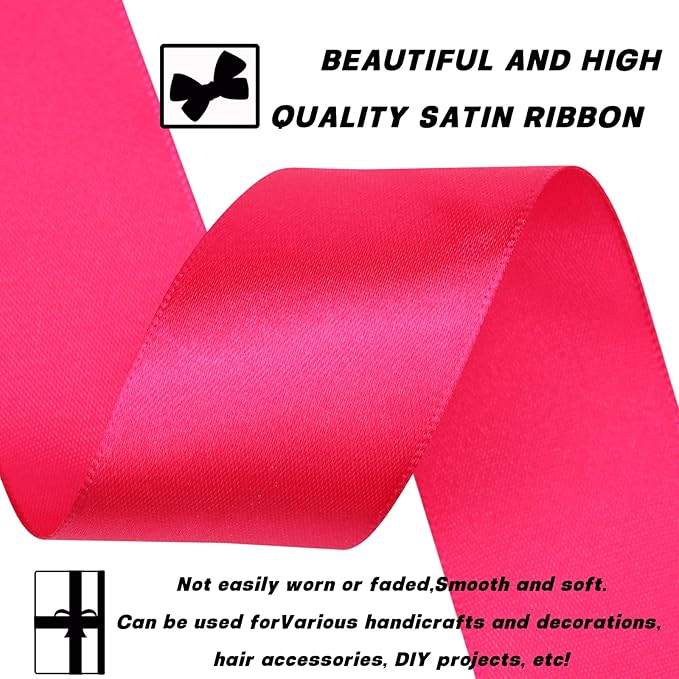 1-1/2 Inch 30 Yards Hot Pink Solid Satin Ribbon for Gift Wrapping,Craft Floral Bouquets,Wedding Party,Timeless Flower,Decoration Floral Hair,Balloons