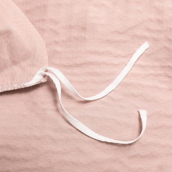 King Duvet Cover Dusty Rose, Luxury Soft Double-Layer Crinkle Gauze Rose Pink Duvet Cover, 3 Pieces Bedding for All-Season, Breathable with Zipper Closure & Corner Ties